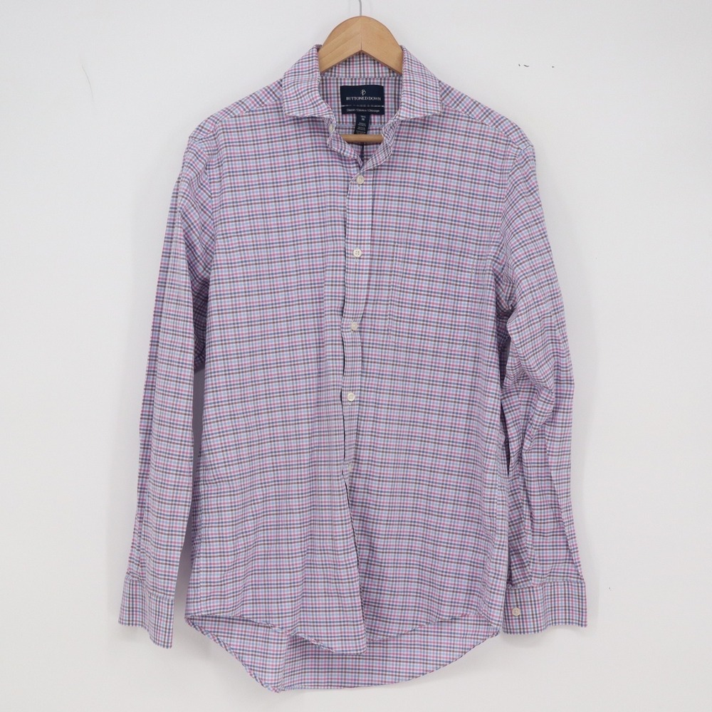 Buttoned Down Shirt Mens 15.5 35 Classic Fit Pink Blue Check Button-down EXCL